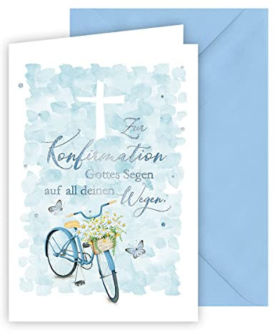 KE - Premium Konfirmationskarte mit Umschlag, Einzigartige Klappkarte im Din A6 Format, Perfekt für besondere Anlässe, Motiv: Fahrrad