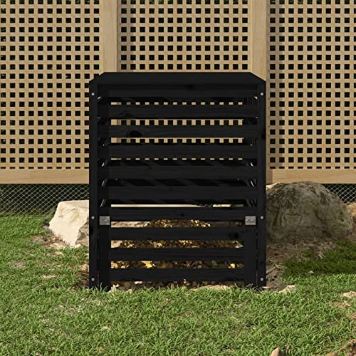 JUNZAI Compostiera Nera 82,5x82,5x99,5 cm in Legno Massello di Pino,Casa e Giardino,Prato e giardino,Giardinaggio,Compostaggio,Compostiere