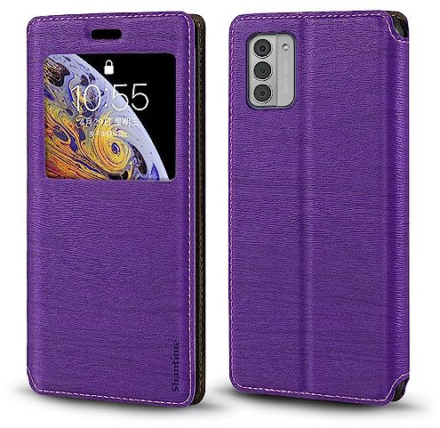Invisible Magnetic View Window PU Leather Flip Case Compatible with Nokia G42 5G, Smart Clear Display Cover with Full Protection (Purple)