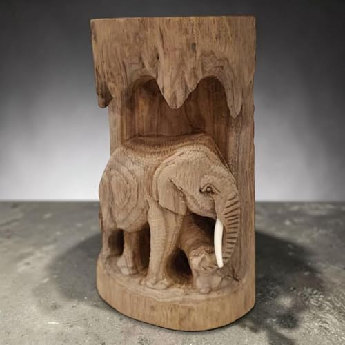 Elefanten Schnitzerei Holz – Handgefertigte Teak Deko Figur aus Massivholz – Asiatische Elefant Skulptur Thailand Stil