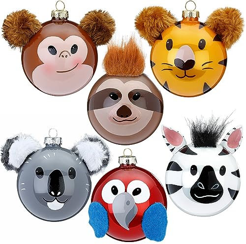 Christbaumschmuck Zoo Tiere 8-11cm Glas Figuren 6er Set - Weihnachtsbaum Anhänger Wildtiere - besondere Weihnachtskugeln & exklusiver Weihnachtsbaumschmuck