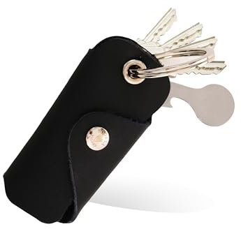 Bodesa Valore Premium Qualität Schlüsseltasche aus Echtem Leder | Schlüsseletui mit Einkaufswagenlöser | Key Organizer für 1-5 Schlüssel | Schlüsselanhänger mit Flaschenöffner (schwarz)