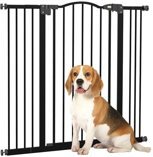 PawHut Pressure Fit Dog Stair Gate No Drilling Safety Gate Auto Close for Doorways, Hallways, 74-100cm Adjustable, 78cm Tall, Black