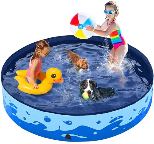 Yaheetech PVC Foldable Pet Dog Paddling Pool Puppy Swimming Pool Portable Dog Pool Extra Large Bathing Tub for Indoor Outdoor 160 x 30cm Ocean Blue