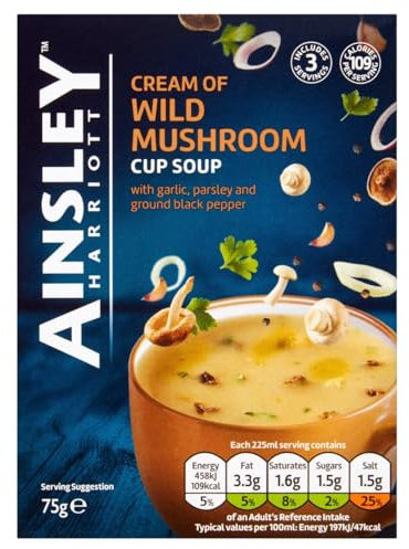 Generic Anisaley Harriott Cream Of Wild Mashroom Cup Soup 75g - 6 Pack | Mushroom Soup with Garlic,Parsley and Ground Black Peper.