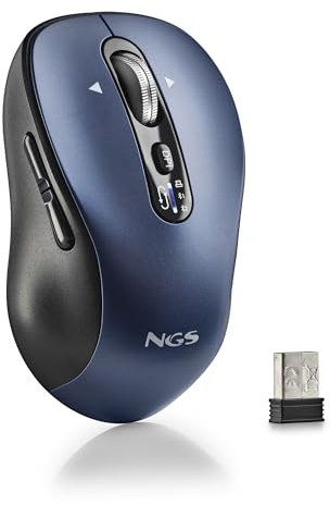 NGS Infinity-RB - Mouse wireless ricaricabile, mouse ergonomico multi-dispositivo, connessione 2.4GHz + Bluetooth 5.1, pulsanti silenziosi, scorrimento laterale con rotella veloce ambidestro, DPI blu