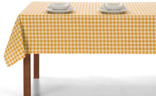 LAN&LAN – Tischdecke abwaschbar Kariert mit Stoff, Tischdecken Hochwertig Gefertigtes, für den Innen- und Außeneinsatz (Gelb, 140 x 250)