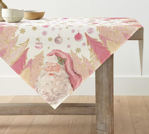 Artoid Mode Rosa Weihnachtsmann Weihnachtskugeln Weihnachten Tischdecke, Tischwäsche Winter Küche Tisch Dekoration Drinnen Urlaub Party Dekor 85x85 cm