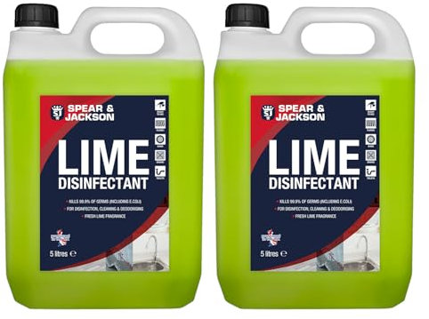Spear & Jackson Lime Disinfectant and Cleaner, 2 x 5 Litres, Kills 99.9% of germs, Fresh Lime Fragrance