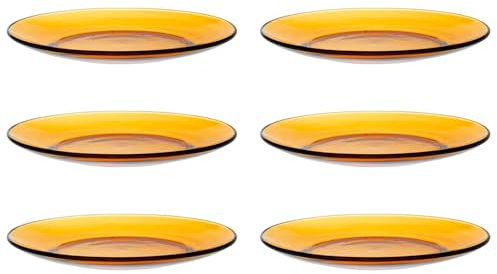 Tradineur - Pack de 6 platos de postre, vidrio, modelo Lys, resistentes, vajilla de cocina, aptos para lavavajillas (Ámbar - Ø 19 cm)