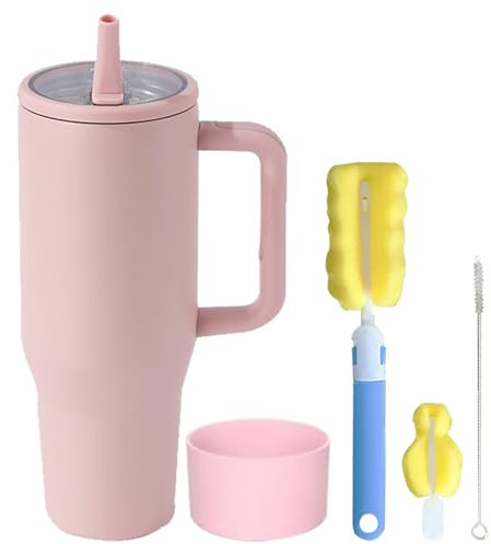 Longiang Taza térmica de 40 oz, vaso con tapa y pajita, botella de acero inoxidable, termo para agua, café y té (rosa)
