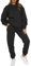 Yutdeng Tuta da Donna Foderato in Pile Completo Sportivo 2 Pezzi Manica Lunga Girocollo Pullover Felpa e Pantaloni Jogging Tute Tinta Unita Casual Outfit per Casa Palestra Yoga,Nero,L
