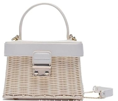 AYKANING Straw Bag,Straw Handbag White Customized Flip Vintage Straw Handbag Woven Crossbody Bags Casual Portable for Women Basket Straw Rattan Bag Women Box(White)