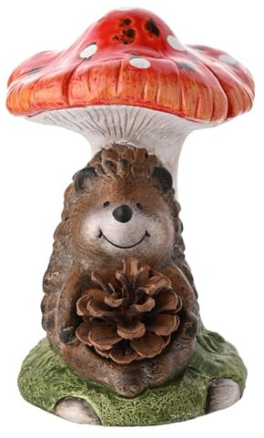 Widdop and Co - Country Living - Igel hält einen Tannenzapfen auf einem Fliegenpilz Figur Skulptur stehend Ornament Wohnkultur dekoratives Zubehör für Natur- und Tierliebhaber - H 9 cm x B 6 cm