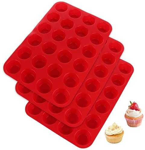 ASelected 3 Piece Silicone Muffin tin Mini Muffin tin Silicone Muffin Baking tin for 24 Muffins Silicone Non-Stick Safe Mini Muffin tin Dishwasher Safe for Cupcakes Brownies Cakes Pudding