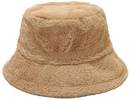 JJDreams Bucket Hut Damen Winter,Weiche Kunstpelz Flauschige Fischerhut Für Den Täglichen Verschleiß Und Outdoor-Aktivitäten,Khaki