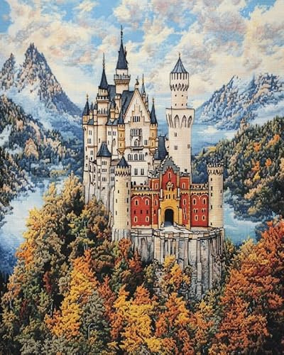 Malen nach Zahlen für Erwachsene – Schloss Neuschwanstein,Deutschland – Malen nach Zahlen für Erwachsene und Anfänger,einfaches Malen nach Zahlen-Bild als Geschenkdekoration,40x50 cm,mit Rahmen