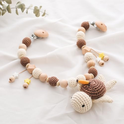 Mamimami Home Kinderwagenkette aus Holz und Silikon Kinderwagenspielzeug Mädchen Junge (Schildkröten)