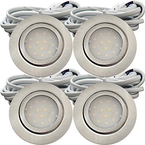 Rolux IP44 Möbel Einbauleuchte Leni 12V flach 4 x 2,2W LED-Einbaustrahler 55mm Lochausschnitt 240lm Edelstahl geb. inkl. LED Trafo, AMP Verteiler und 230V Zuleitung 4000K Neutralweiß