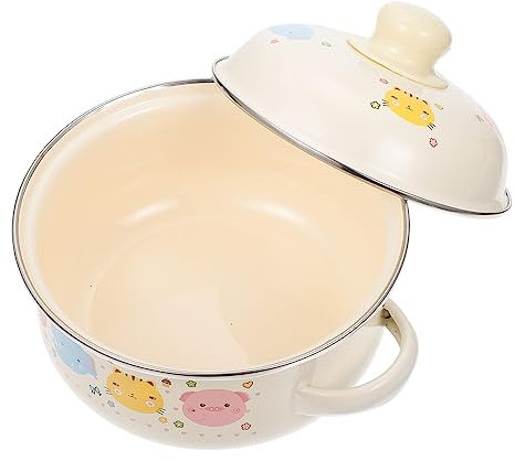 SHOWERORO Olla De Esmalte Doble Asa 16 Cm, Olla De Cocina Para Sopa De Acero Esmaltado, Resistente Al Calor, Apta Para Uso Doméstico y Alimentación Infantil, Tapa
