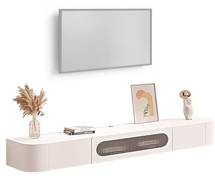 LLZJDDPLY TV Schrank Hängend, TV Lowboard Modern Schwebendes an Der Wand mit 2 Schubladen, Massivholz, Komplett Montiert(White,160cm/63in)
