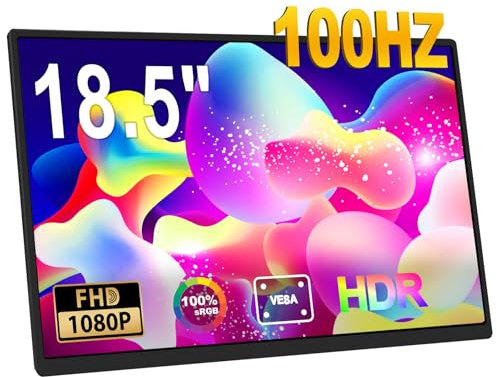 18.5 inch Portable Monitor,100HZ 100% sRGB 1080P USB-C HDMI Second Screen for Laptop,PC,Phone,PS,Xbox,Swich,IPS Full HD Work and Gaming external Screen Monitor