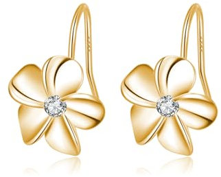 Reffeer 925 Sterling Silber Hawaiian Plumeria Blume Tropfen Ohrringe für Frauen Teenager CZ Blume baumelnde Ohrringe (B-Gelb)