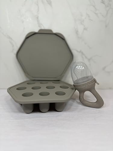 Cutties and Giggles Bandeja de silicona para congelar alimentos para bebés, moldes para paletas de leche materna, almacenamiento sin BPA para dentición y autoalimentación (gris)