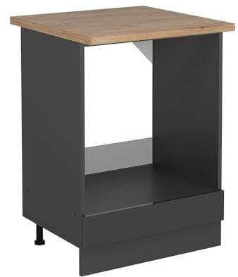 Vicco Armario para Horno Empotrado R-Line, Antracita Alto Brillo, 60 cm, ET Roble