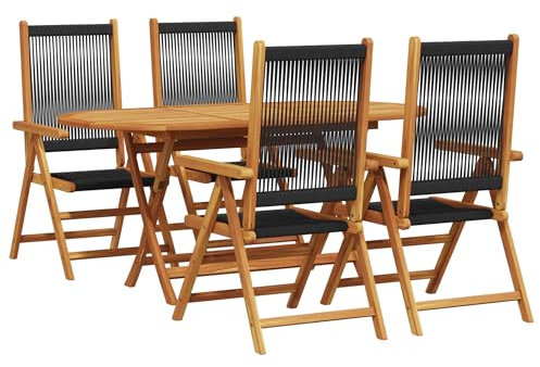 vidaXL Garten Essgruppe 5 pcs Schwarz, Alfresco Essgruppe, Moderne Gartenmöbel, klappbar, ovaler Tisch und Stühle für Terrasse und Garten