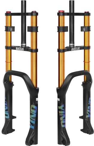 BUCKLOS 20 inch 4.0 Fat Tire E-Bike Air Suspension Fork, 180mm Travel Spacing Hub 135mm Straight Tube MTB Manual Lockout 9mm QR Mountain Bike Double Shoulder Electric Bicycle Front Forks Snow Beach