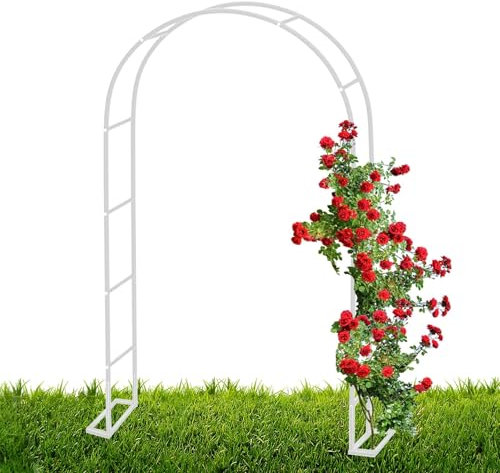 Generisch Gartenbogen Torbogen 2.0m,2.2m,2.3m hoch Rosenbogen Rankierhilfe Rosengestell Rankgestell Rankhilfe Kletterhilfe Metall Rosenspalier Rankbogen Metallbogen mit Sockel(Weiß,L140xW40xH230cm)