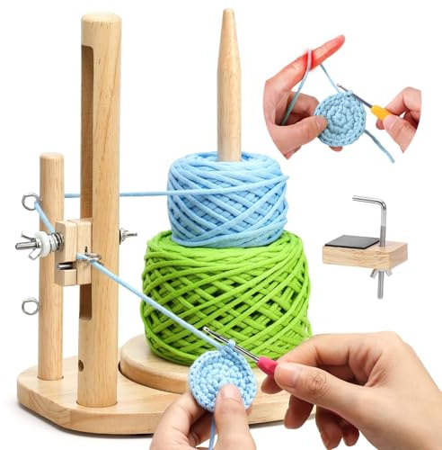 Caydo Häkelgarnhalter für Anfänger, 2-in-1-Garnführungshalter für Häkelarbeiten, Holz-Garnspinner mit Clip, Garnspannungsregler Magic-Rings-Werkzeug, toller Helfer für Häkel- und Strickbegeisterte