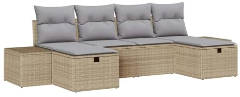 vidaXL 6-teiliges Garten-Sofaset mit Kissen in Beige aus Poly-Rattan – UV-beständige Möbel für Balkon und Terrasse. Modulare Konfiguration und flexibles Lounge-Design, wandelbar für deine Bedürfnisse.