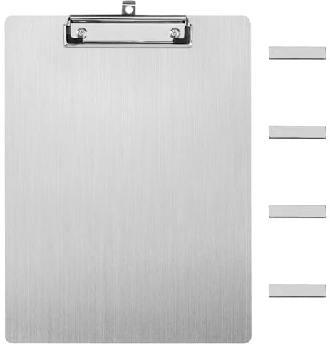 Klemmbrett A4 Edelstahl mit magnetischem Whiteboard für Kühlschrank 1 mm Stärke 4 Magnetstreifen Fingerabdruckfeste Schreibfläche