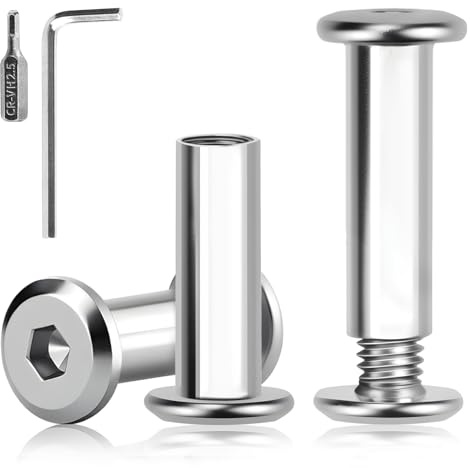 XRXYMQ 50 Piezas de Tornillos de Unión M4x16 mm (25 Tornillos + 25 Tuercas), Acero Inoxidable A2, Conectores para Muebles y Tableros de Madera, con Llave Hexagonal y Taladro