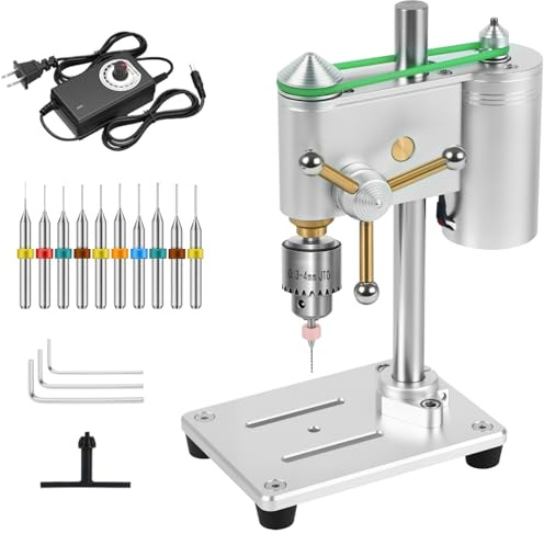 Mini Tischbohrmaschine, Präzisions-Bohrmaschine mit variabler Geschwindigkeitsregelung, 360° Drehung CNC & JT0 Bohrfutter für Metall & Holz, Schmuck, DIY Handwerk, Uhr, Labor (Grau)