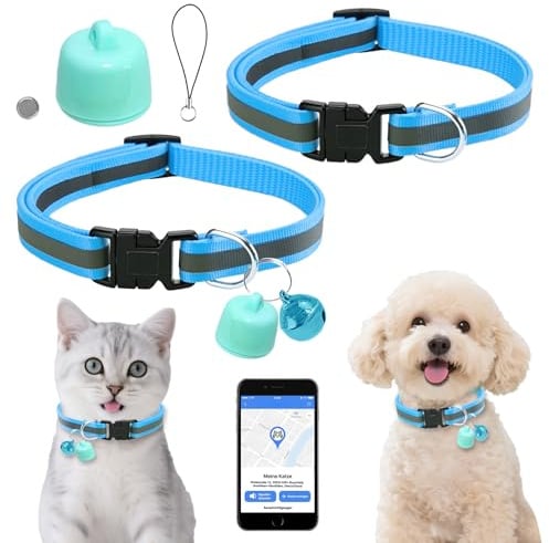 Katze GPS Tracker Hund Kompatibel mit iOS ＆ Android, Weltweite Standortverfolgung, Katzen Halsband GPS Trackers Ohne ABO, Mini Pet Tracker für Katzentracker Katzentracking Peilsenders (Blau)