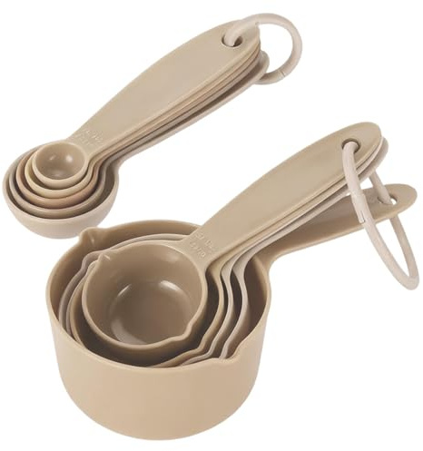 10 Pcs Measuring Cups and Spoons Set, Plastic Measuring Cup Set with 5 Cups & 5 Spoons, 30-250ml Cups and 1.25-15ml Spoons, for Dry & Liquid Ingredients, Cooking & Baking, Khaki