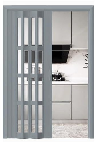 Porta a Soffietto da Interno Porta a Soffietto per Cucina Grigia con Guida Metallica, Porte Piegevoli Interne su Misura per Armadio, Bagno e Camera da Letto Serrature Magnetiche(26x40in(66x101cm))