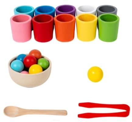 KiBcsLic 10 Pièces Jeux D'Association En Bois Tri de Couleurs Boules En Gobelets Jouet Sensoriel Formation Motricité Fine Adapté à L'Apprentissage Des Enfants