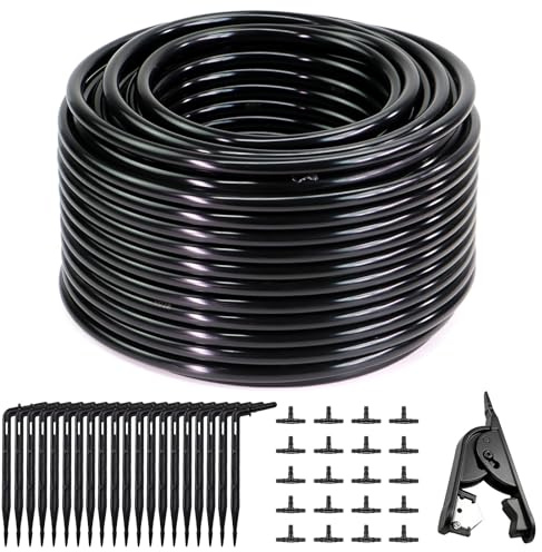 Automatic Irrigation System Micro Hose 4/7mm，40m Drip Irrigation Hose, Agriculture Hose,with 22 Hose Connectorsand 20 Drippers Irrigation Kit for Gardens, Floor Washing, Greenhouse Plants and Bonsai