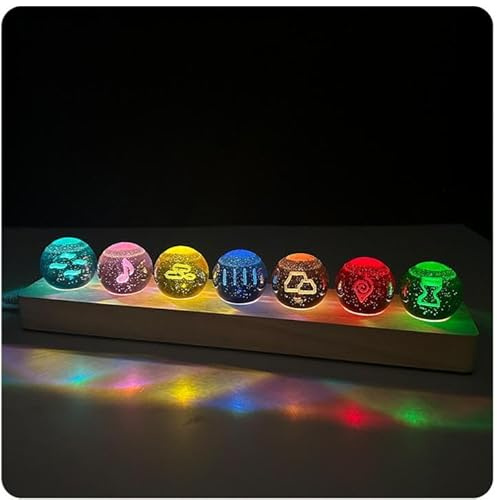 FIYSON 7 Stück Naruto Balls, 3D Sharingan Kristallkugel Nachtlicht, USB 40mm GlasKugel, mit Holzsockel, Naruto Shippuden LED Ball Lampe Anime-Fans Sammlerstücke Geschenk (Stil 3)