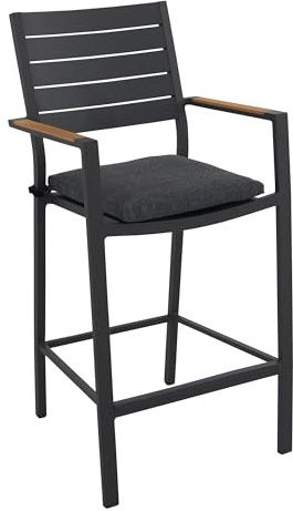 Dehner Barstuhl Montpellier, dunkelgrau/braun, 56.5 x 55.5 x 113 cm | Aluminium / Teakholz / Olefin
