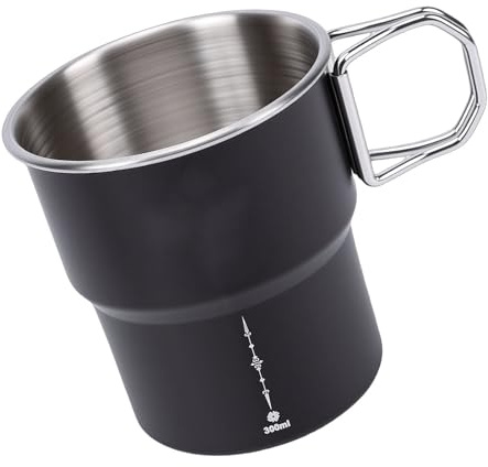 Tasse de Camping en Acier Inoxydable, Petite Tasse à café en Métal, Poignée Pliable pour Randonnée, 300ml