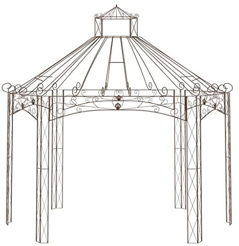 Cenador de jardín marrón envejecido de hierro forjado 400 x 258 x 378 cm con marco estable, dispensador de sombra y ayuda para enredaderas para jardín, terraza, fiesta, barbacoa y celebraciones