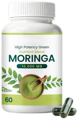 Estratto di foglie di Moringa 1000 mg - Verde puro biologico (60 conteggi) | Polvere pura di foglie di Moringa, origine unica, supporto energetico e immunitario, per tutti