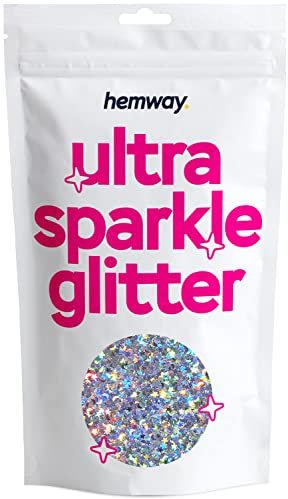 Paillettes à usages multiples Hemway - 100g de poudre de couleurs uniques pour faire des travaux manuels : décoration pour des tables de mariage, des cadeaux, des cartes, des fleurs ; vous pouvez aussi l’utiliser comme maquillage pour le mettre sur vos paupières, vos ongles ou encore sur vos cheveux., Silver Holographic Stars & Moons