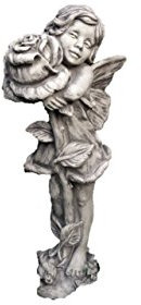 Figur Rose, Flower Fairy Rose, Elfe mit Rose, Blume, Fee aus Steinguss, Gartendekoration