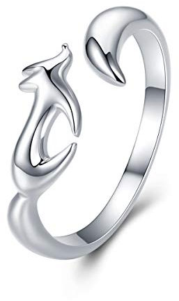 Fingerring für Damen, 925 Sterlingsilber, Tier-Fuchs, verstellbar, für Damen, offene Größe, Fuchs-Schwanz